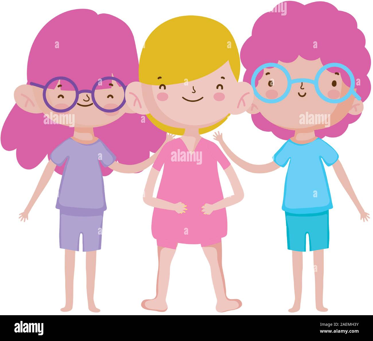 smiling group little kids cartoon characters vector illustration Stock ...