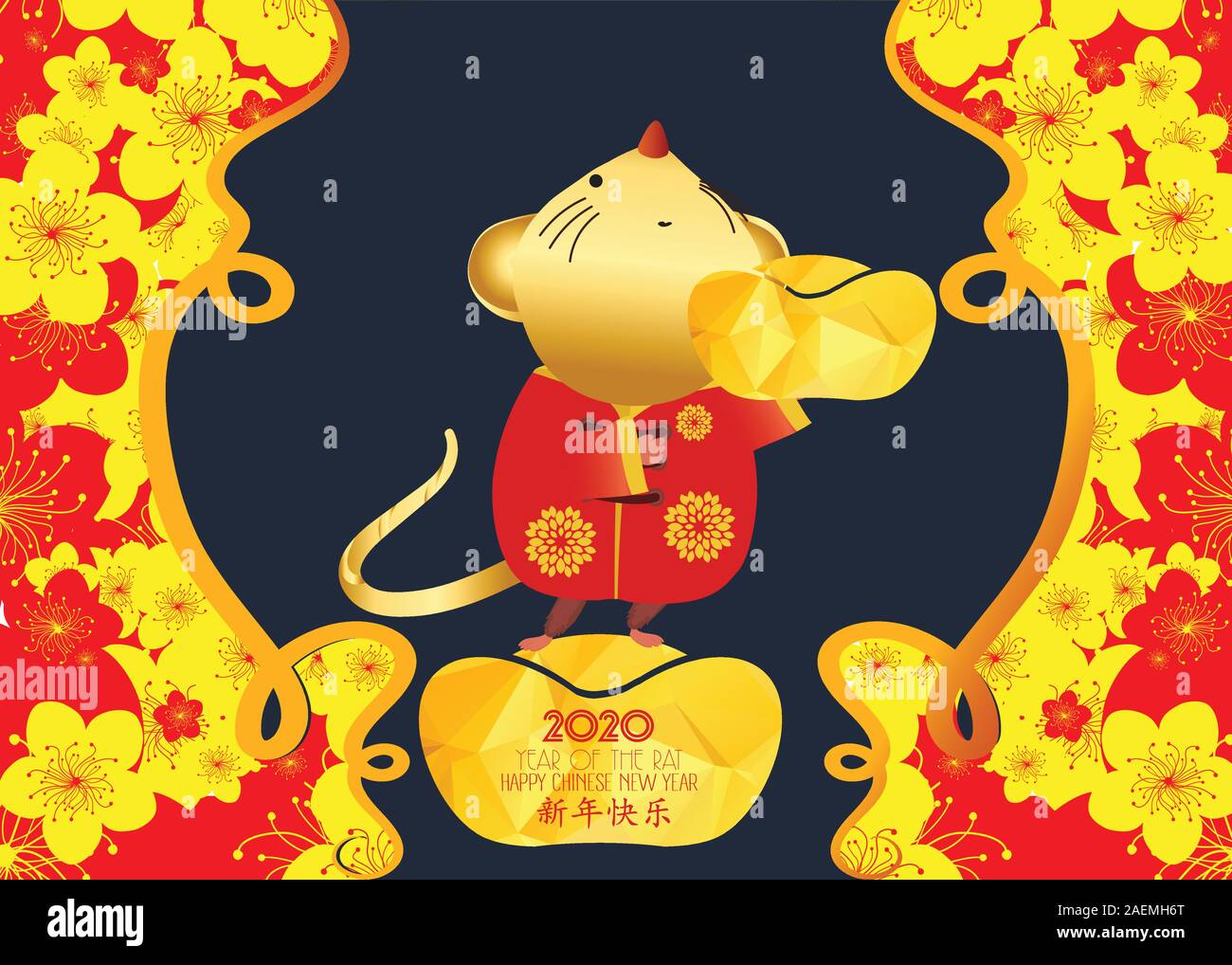 Happy Chinese New Year 2020 Year Of The Rat With Cute Cartoon Rat Chinese Wording Translation Happy Chinese New Year Stock Vector Image Art Alamy