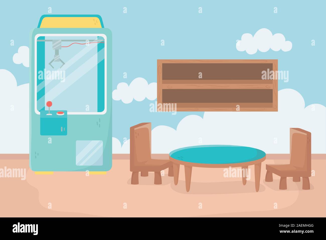 kids zone toys machine crane table and chairs furnitures vector