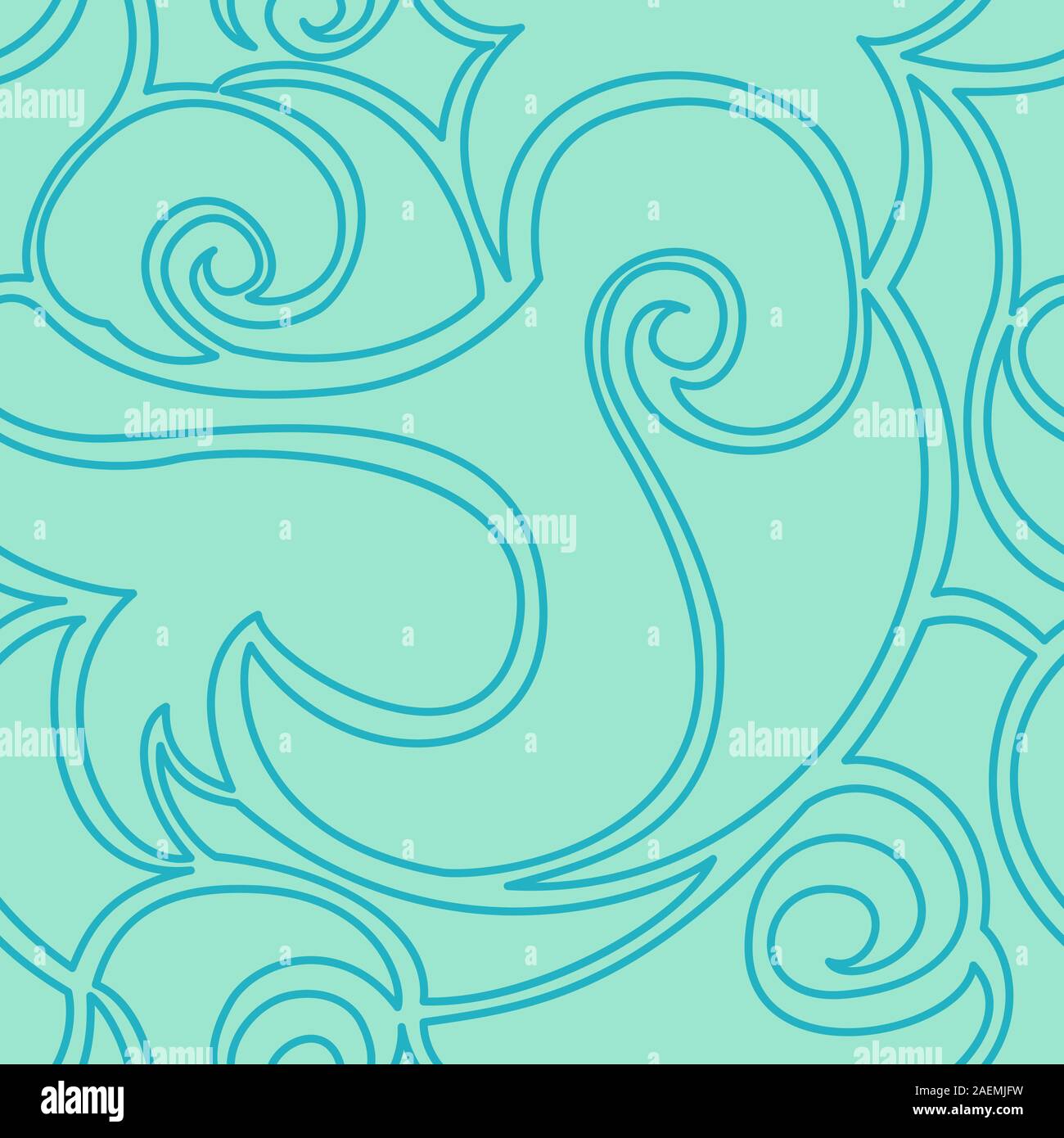 Seamless turquoise vector pattern of spirals and waves. The texture in ...