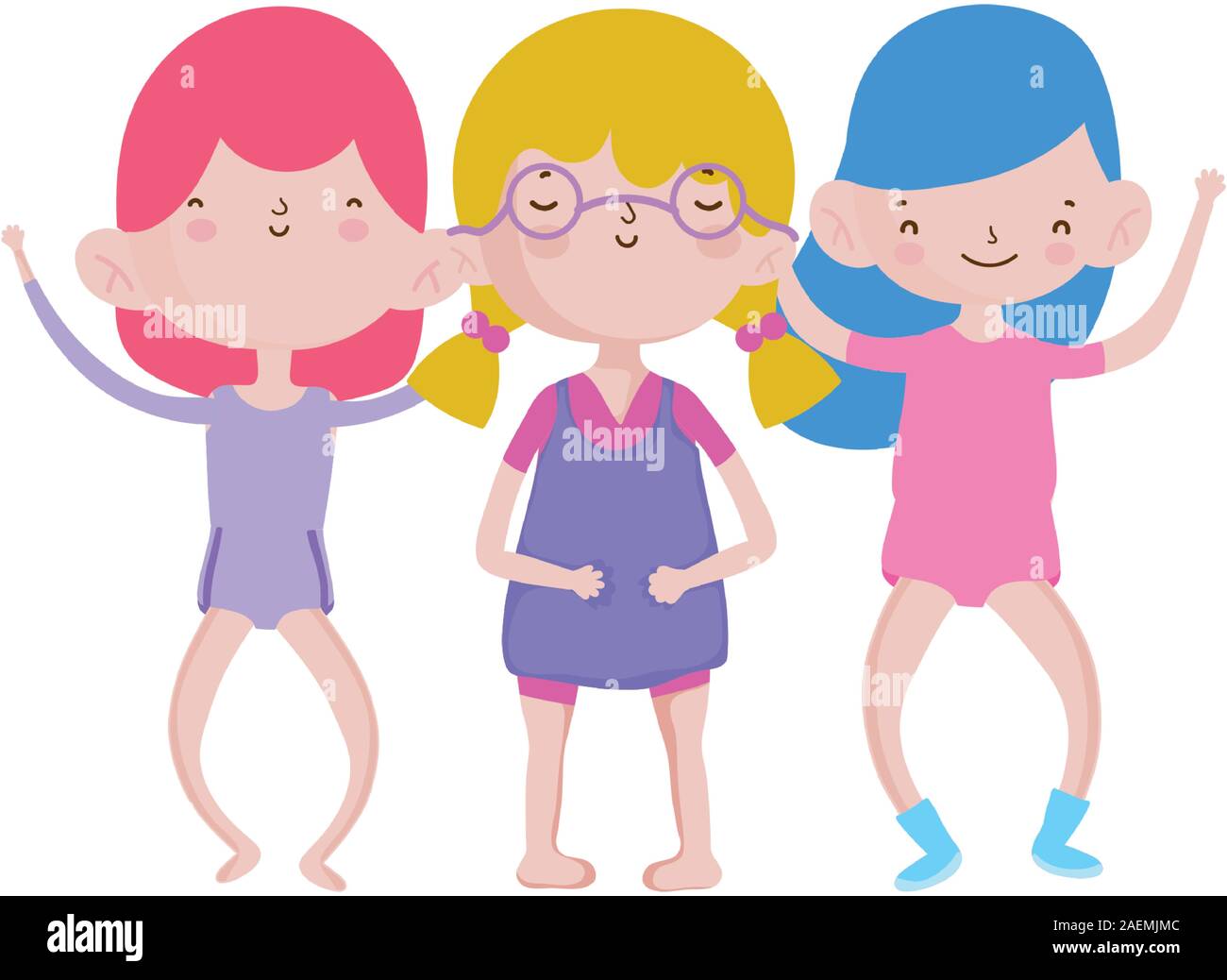 smiling group little kids cartoon characters vector illustration Stock ...