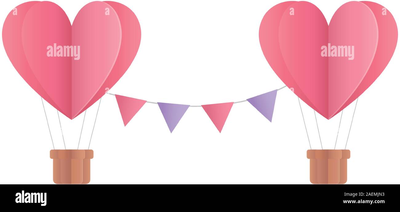 happy valentines day hot air balloons shape heart bunting origami paper ...