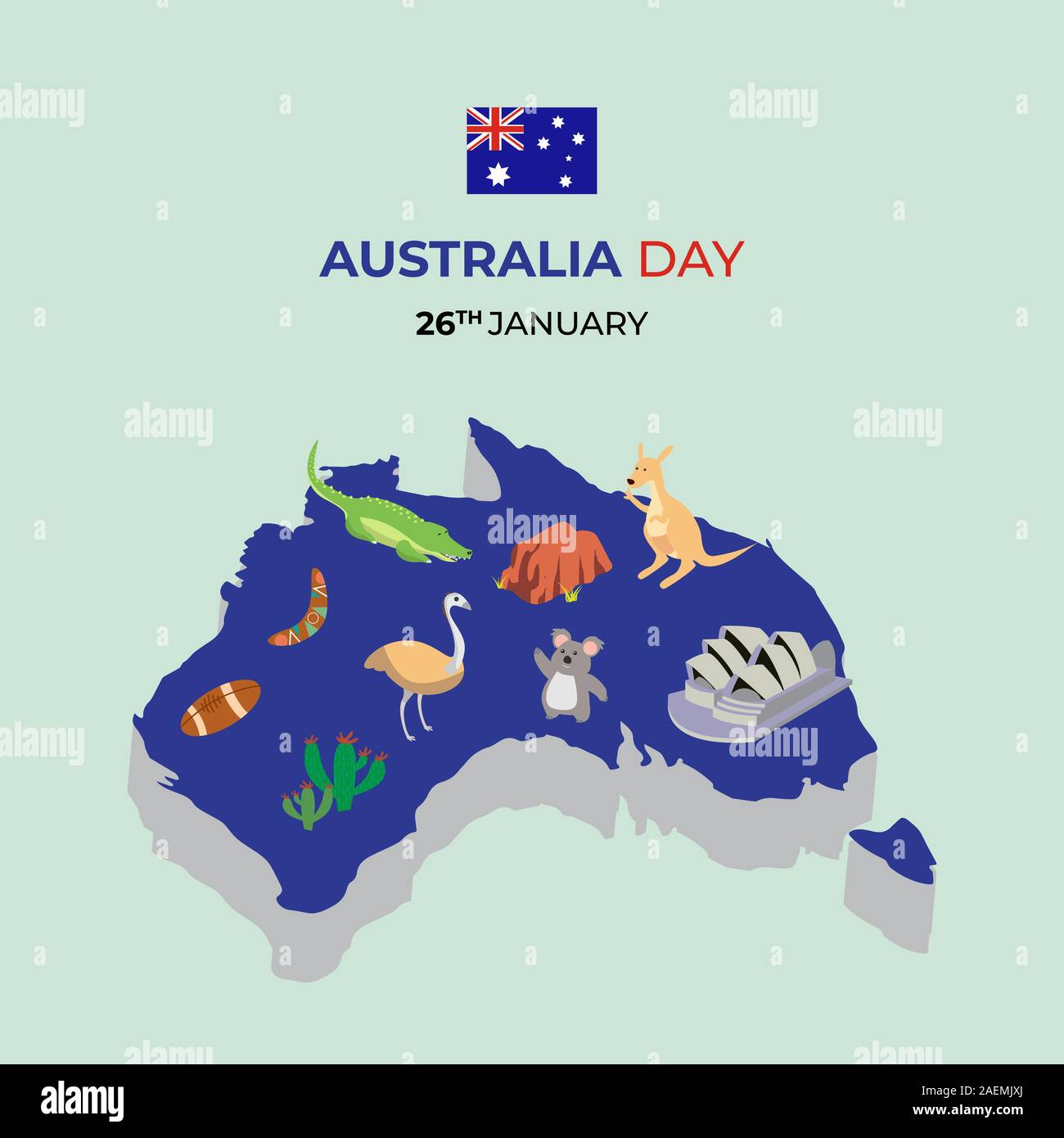 3D Australia map with icon Stock Photo