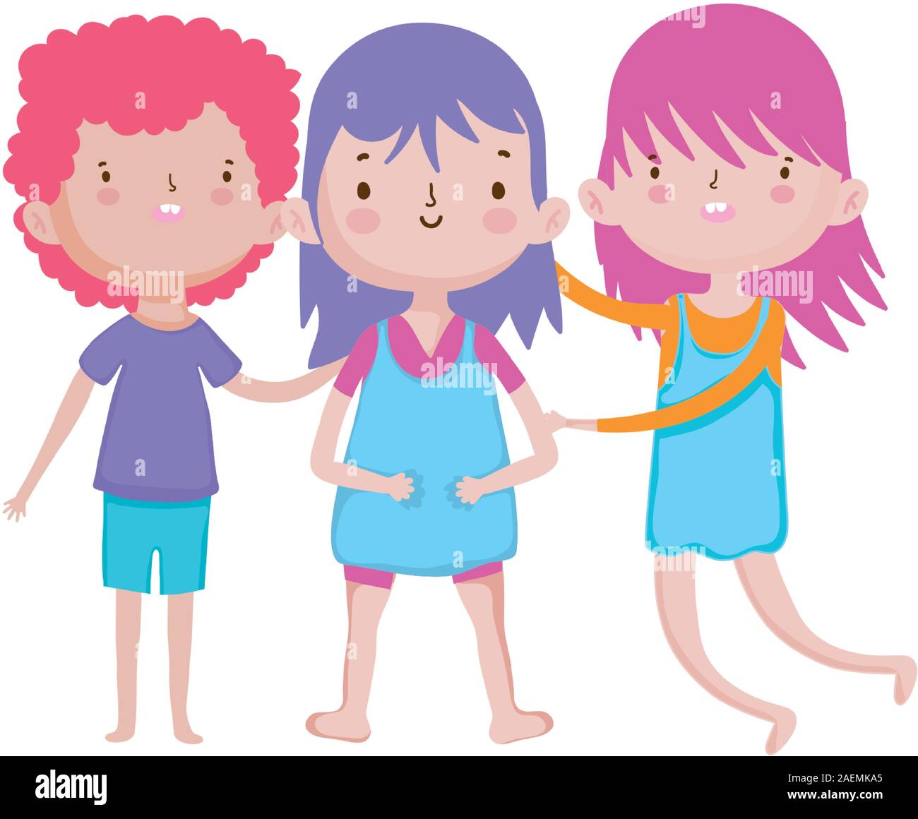 smiling group little kids cartoon characters vector illustration Stock ...