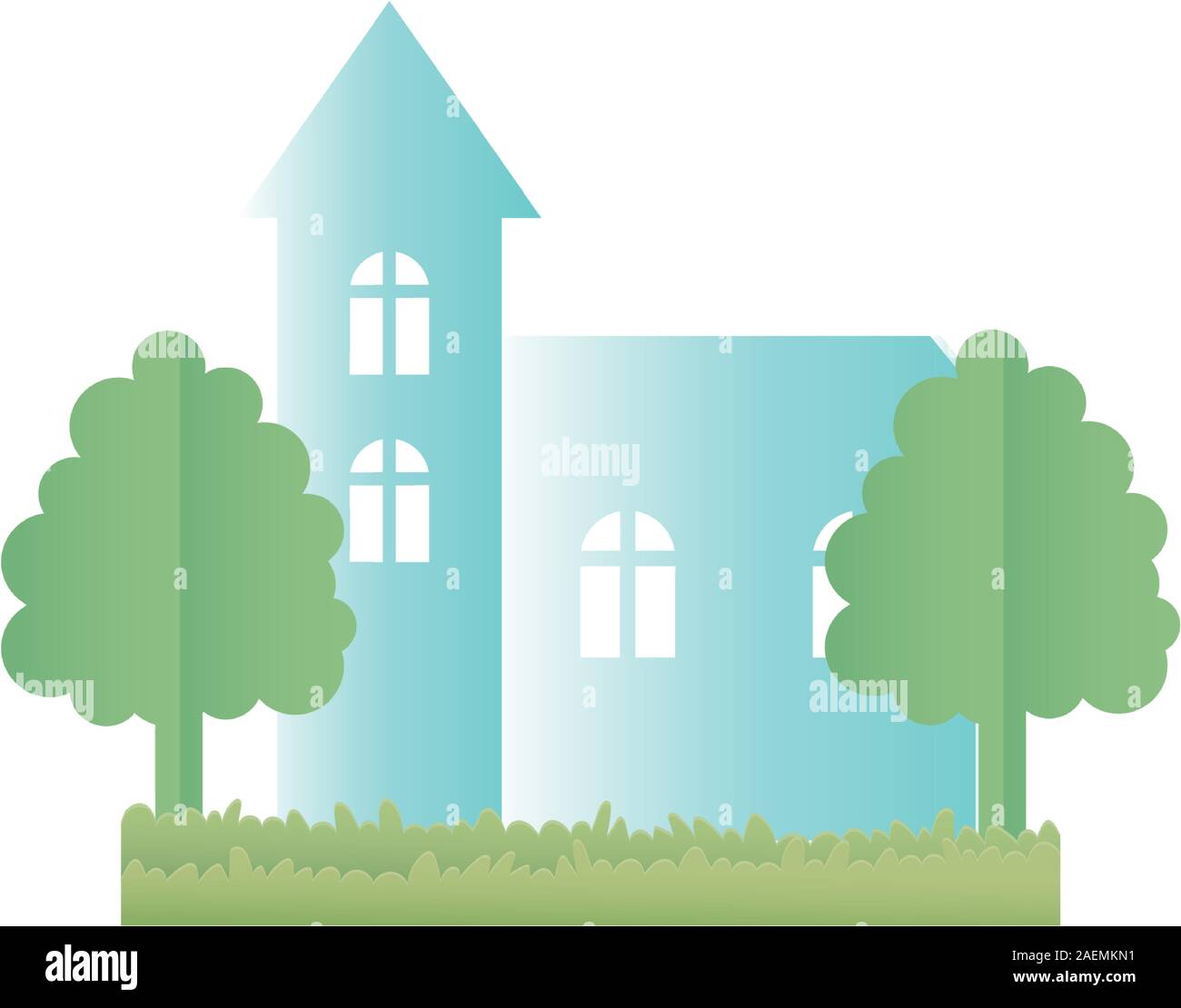 house facade exterior architectute trees icon gradient design vector ...