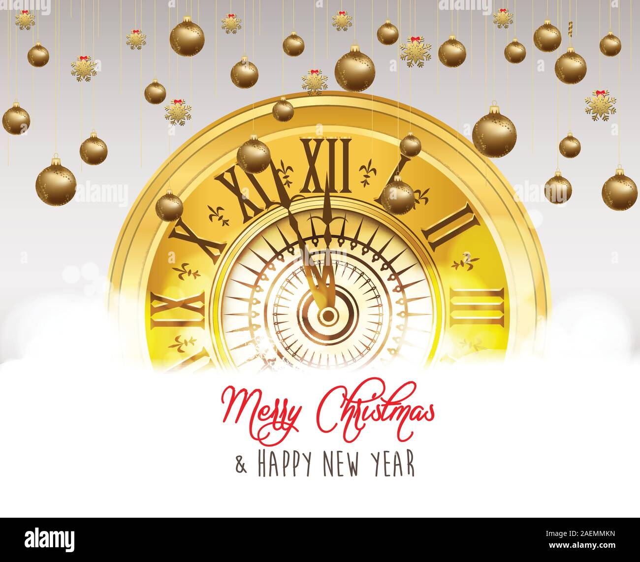 Happy New Year - New Year Shining background with gold clock and balls ...