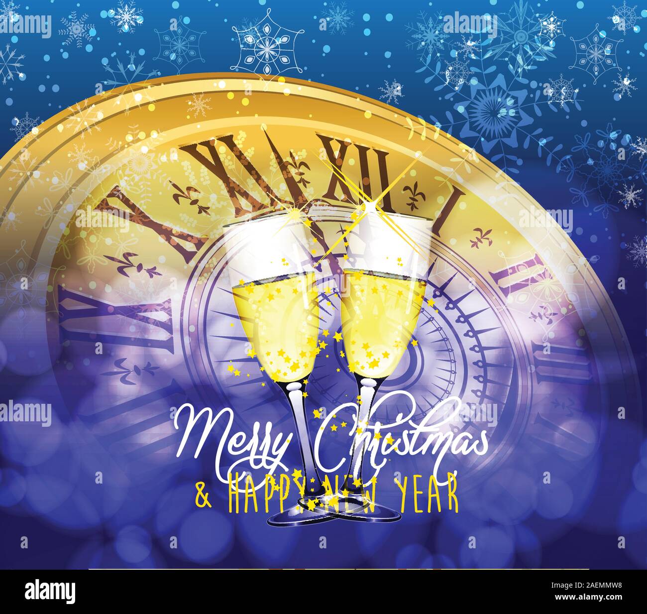 Happy New Year - New Year Shining background with gold clock Stock ...