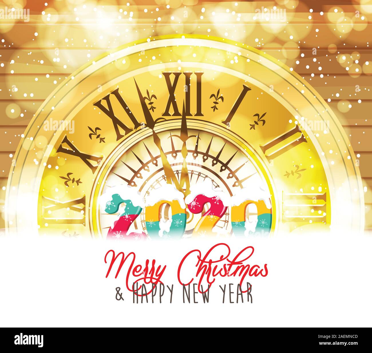 Happy New Year - New Year Shining background with gold clock Stock ...