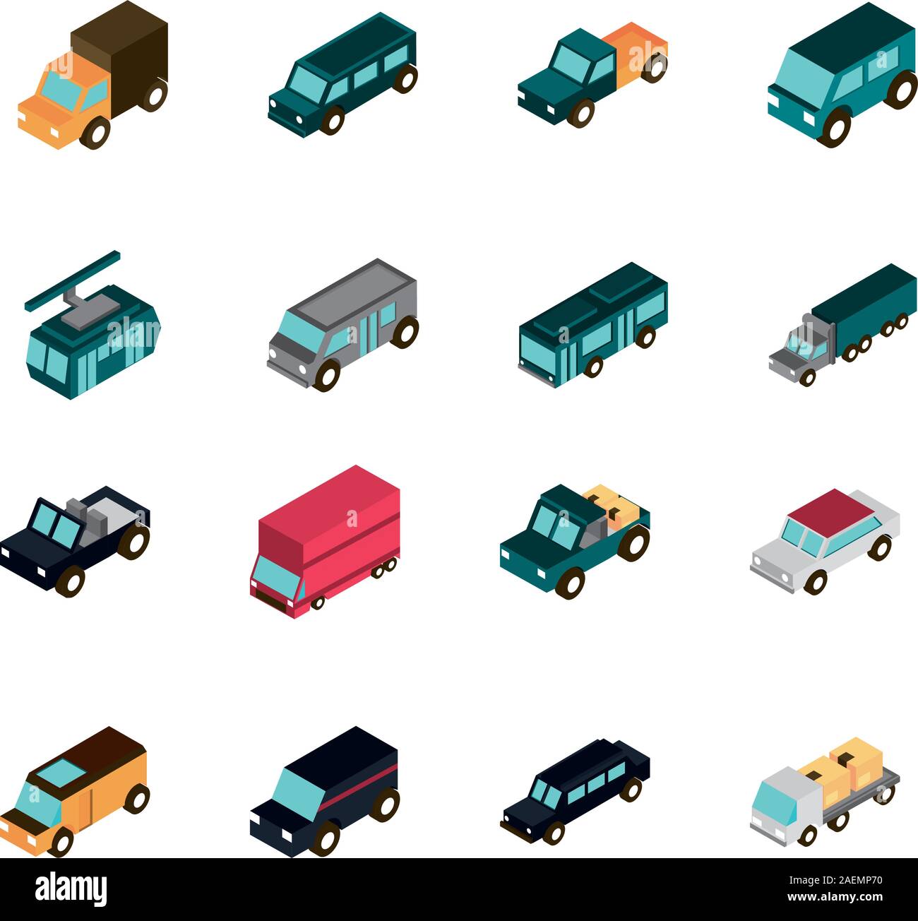transport car truck vehicles isometric icons set vector illustration ...