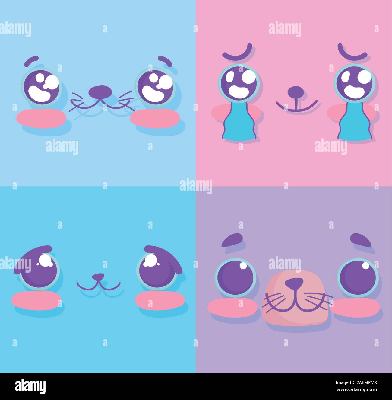 emojis kawaii cartoon expression faces set vector illustration Stock ...