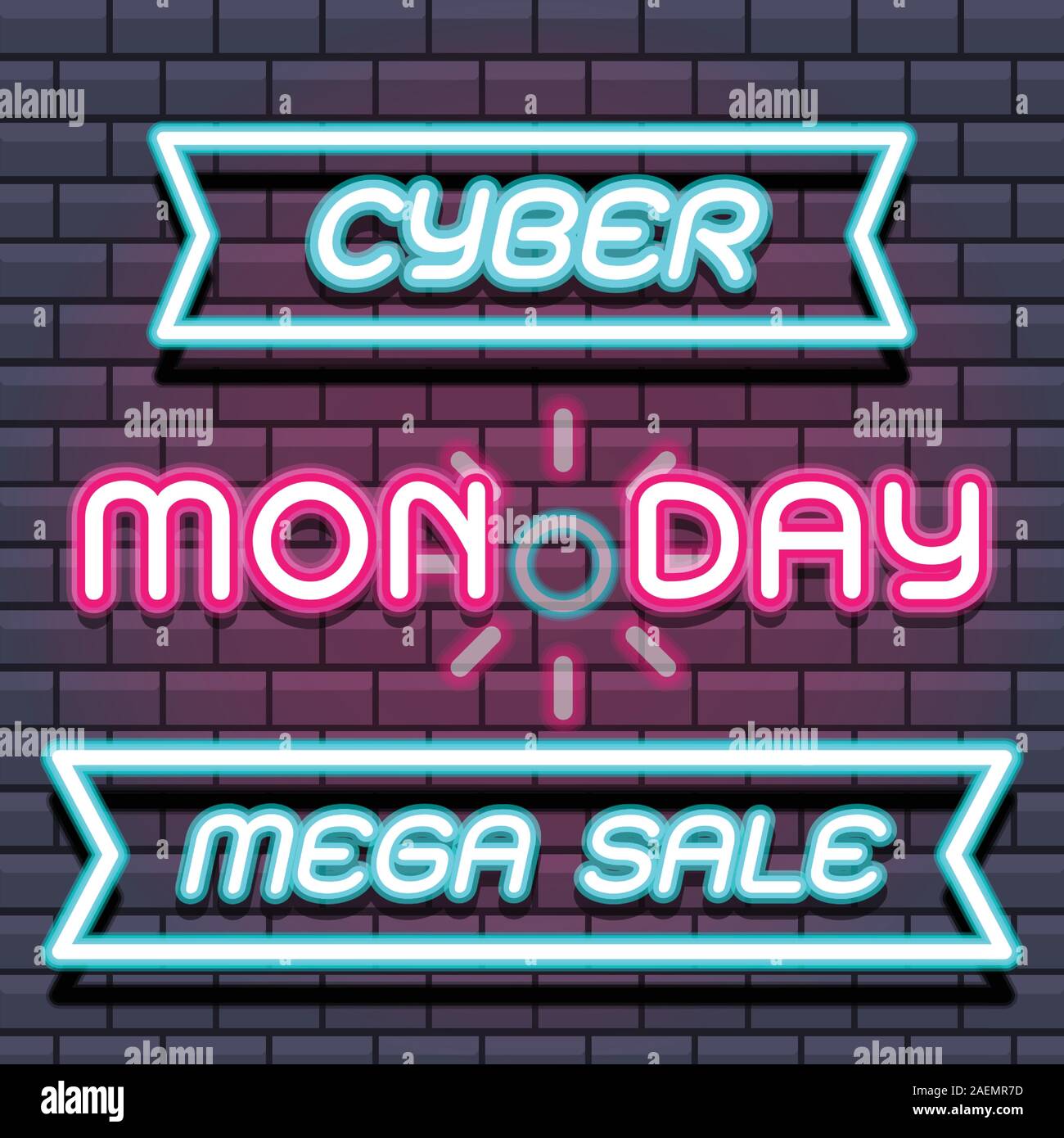 Created mega sale cyber monday on brick wall background, vector Stock Vector