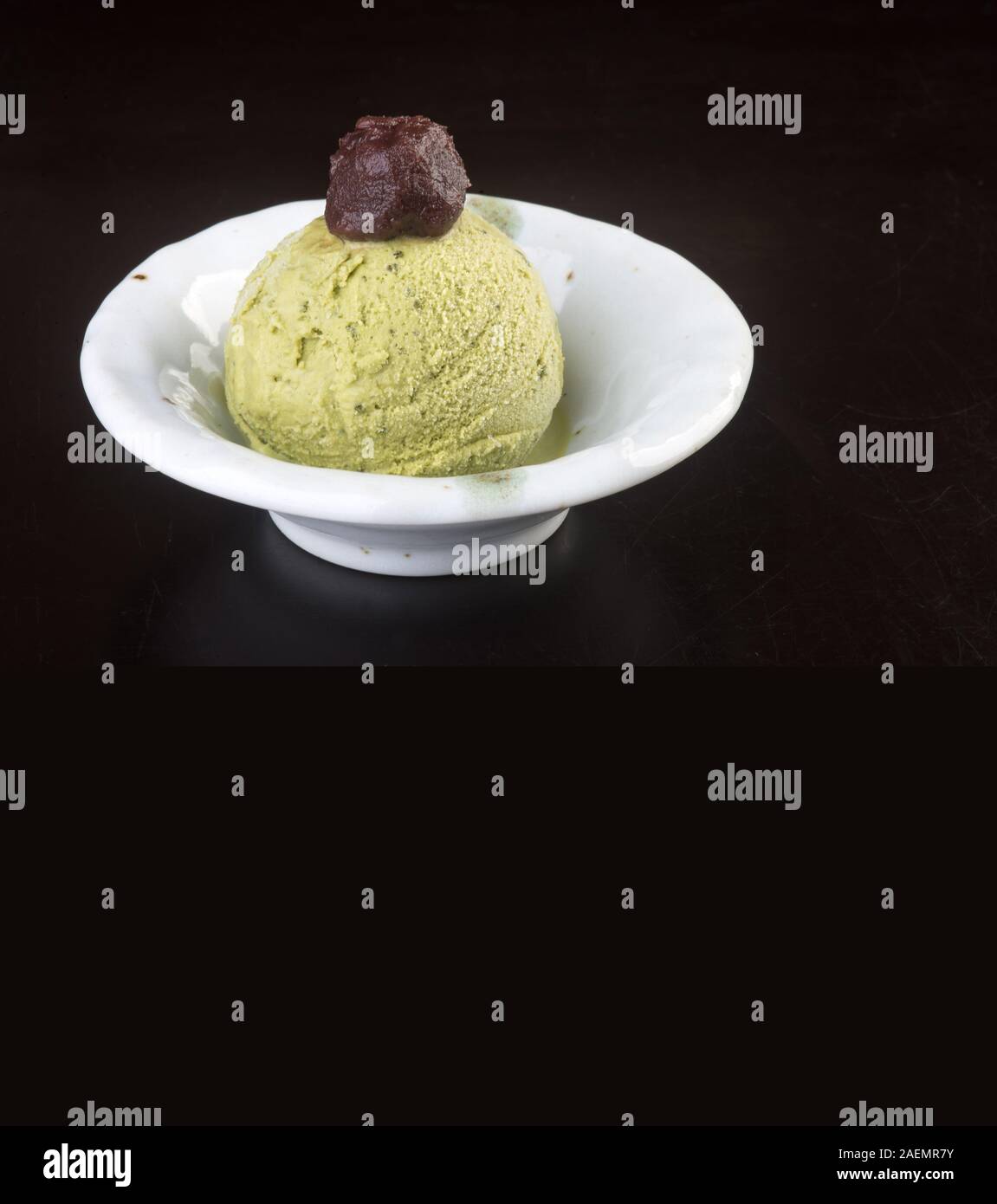 ice cream or green tea ice cream scoop on background new Stock Photo