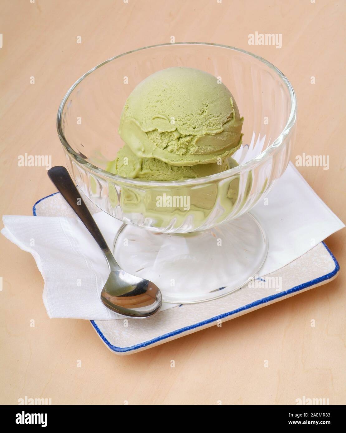 ice cream or green tea ice cream scoop on background new Stock Photo