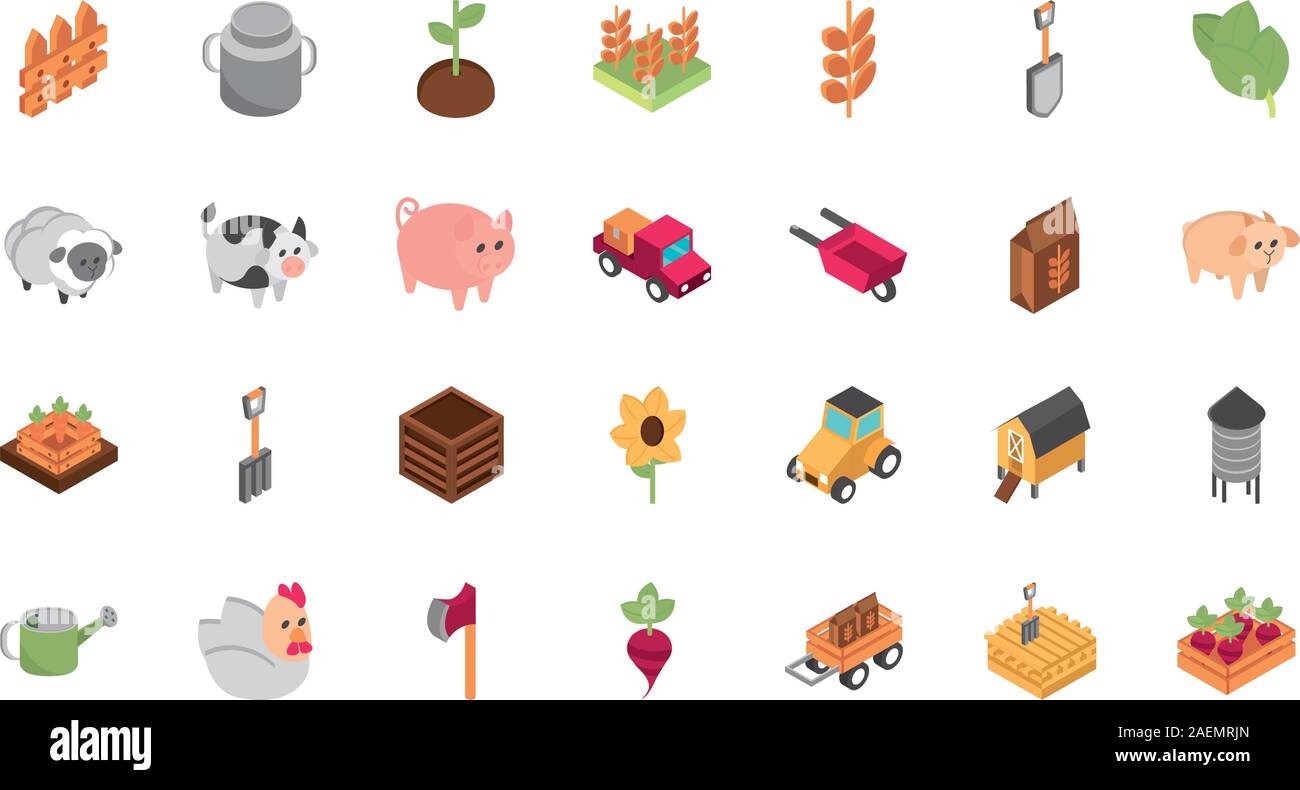 farm harvest agriculture rural isometric icons collection vector ...