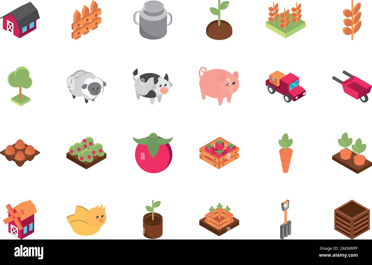 farm harvest agriculture rural isometric icons collection vector ...