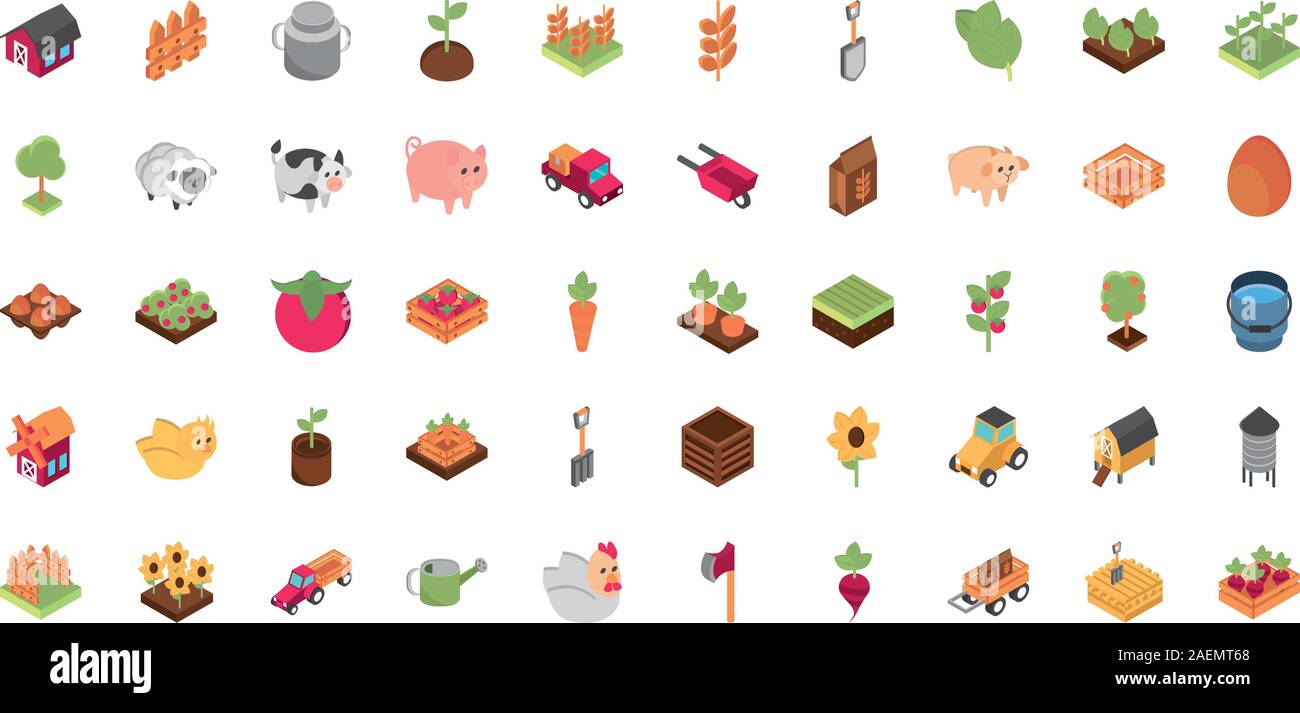 farm harvest agriculture rural isometric icons collection vector ...