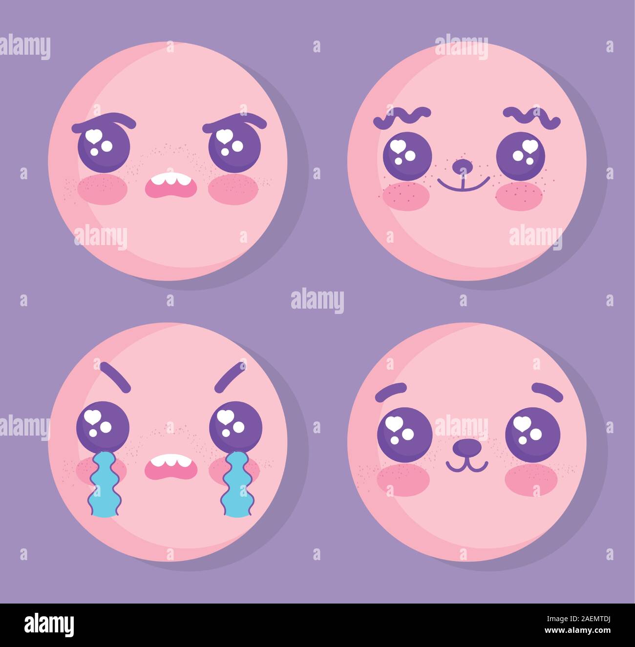emojis kawaii cartoon expression faces set vector illustration Stock ...