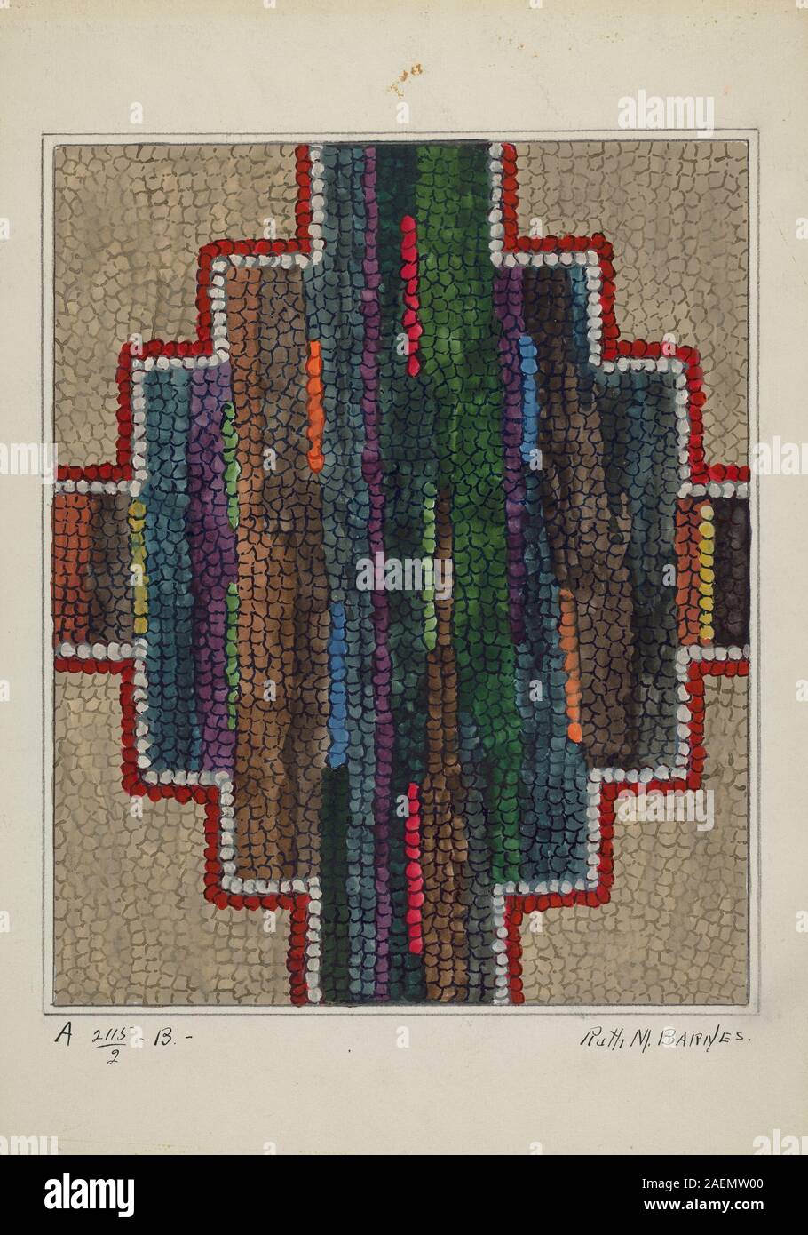 This hooked rug by Ruth M. Barnes, circa 1936, features a central ...