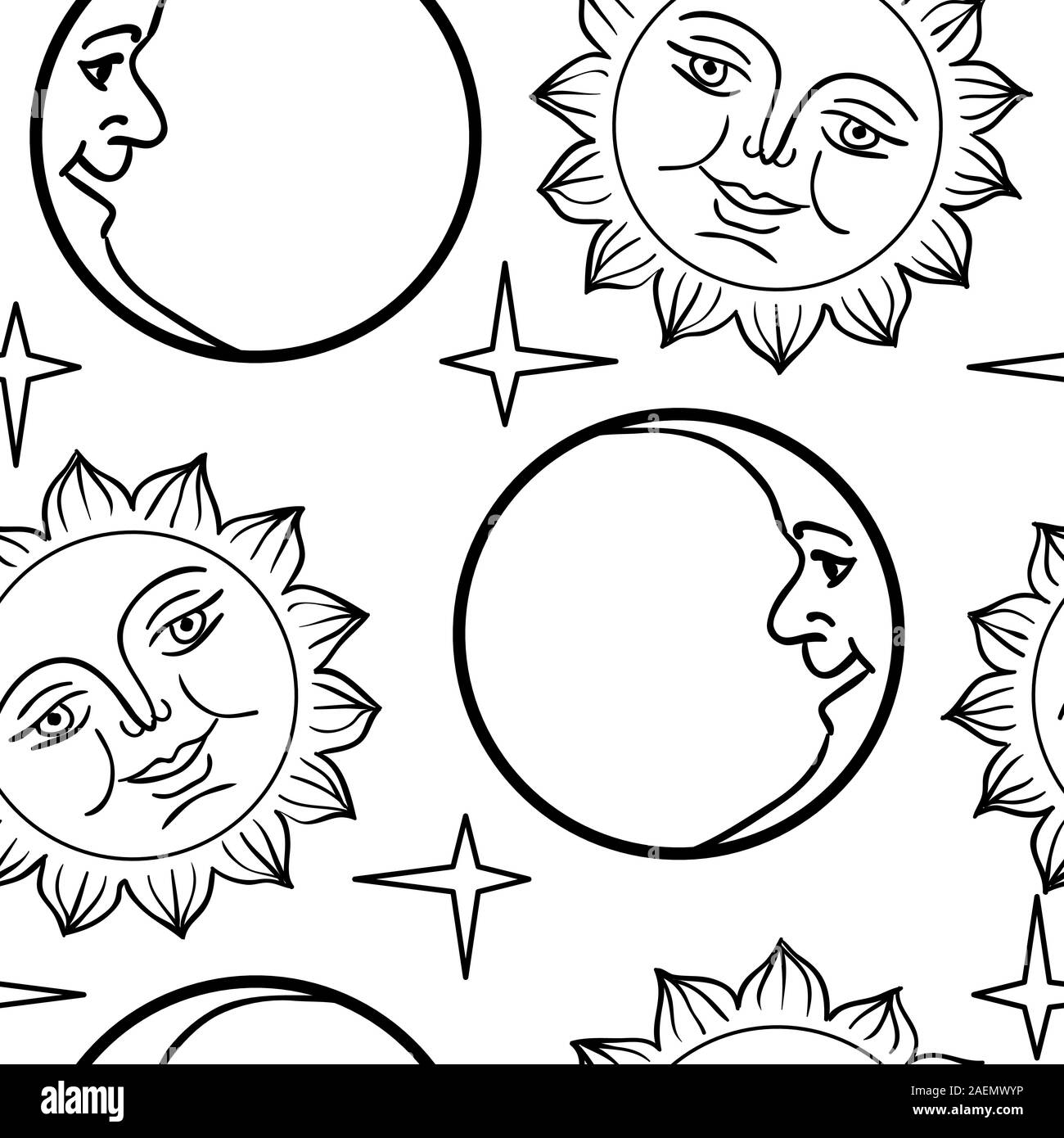 Seamless wallpaper the Moon and Sun with faces vector background Stock ...