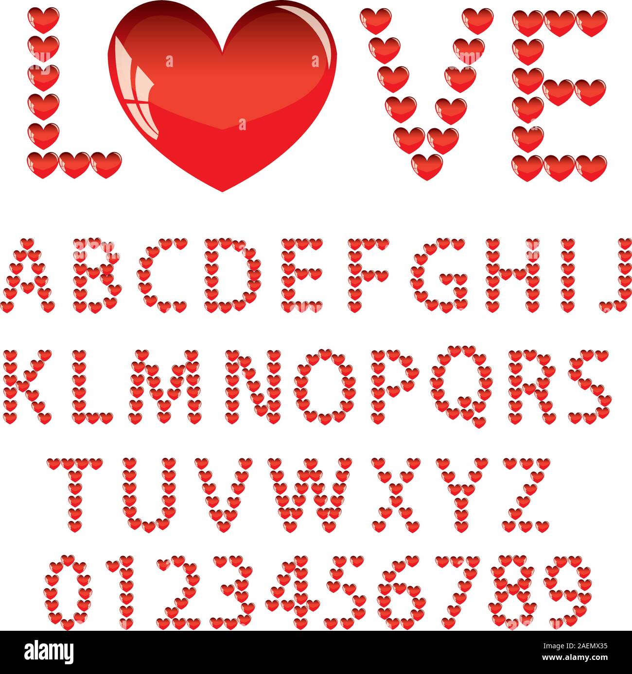 Love the alphabet with a heart letters and numbers Stock Vector Image ...
