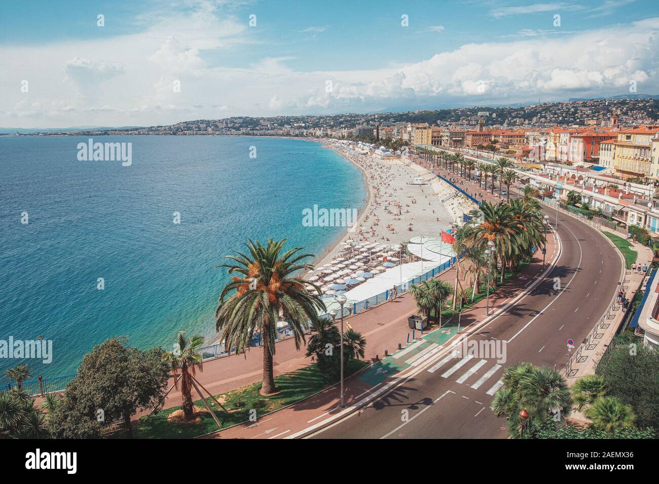 The public baths Plage de Castel and Plage des Ponchettes in the city of Nice with the well known promenade quai des etats Unis along in France Stock Photo