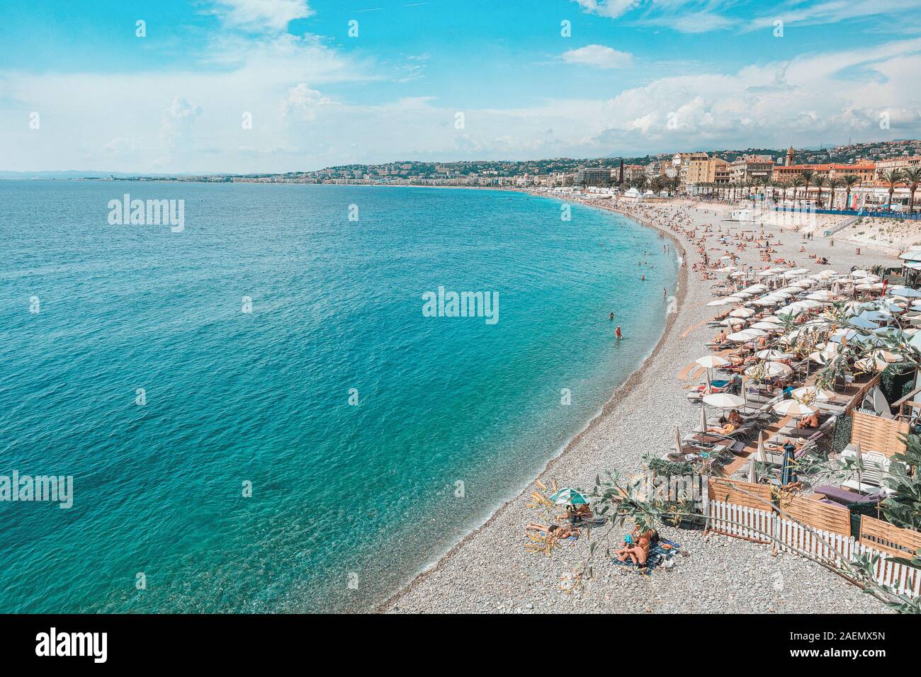 Nice, France, September 6, 2018: The public baths Plage de Castel and Plage des Ponchettes in the French city of Nice Stock Photo