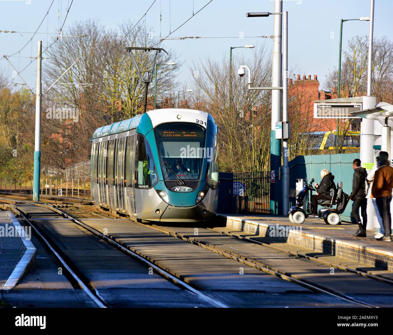 Nottingham tram arriving at the David lane tram stop,Basford,Nottingham