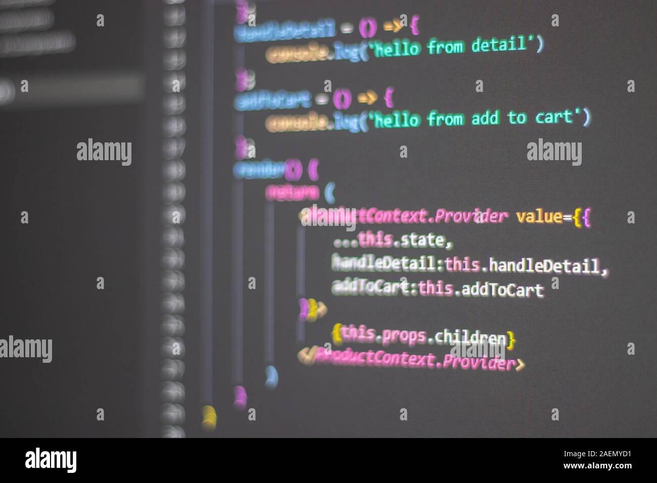 Programming language on black screen background, Javascript React code  Stock Photo - Alamy