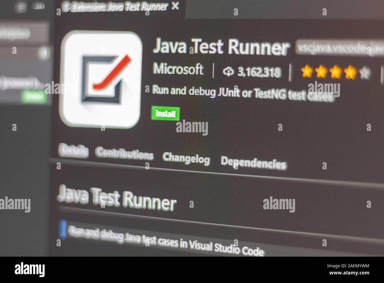 Java test runner extension for visual studio code. Allows running and debugging junit or testng test cases Stock Photo