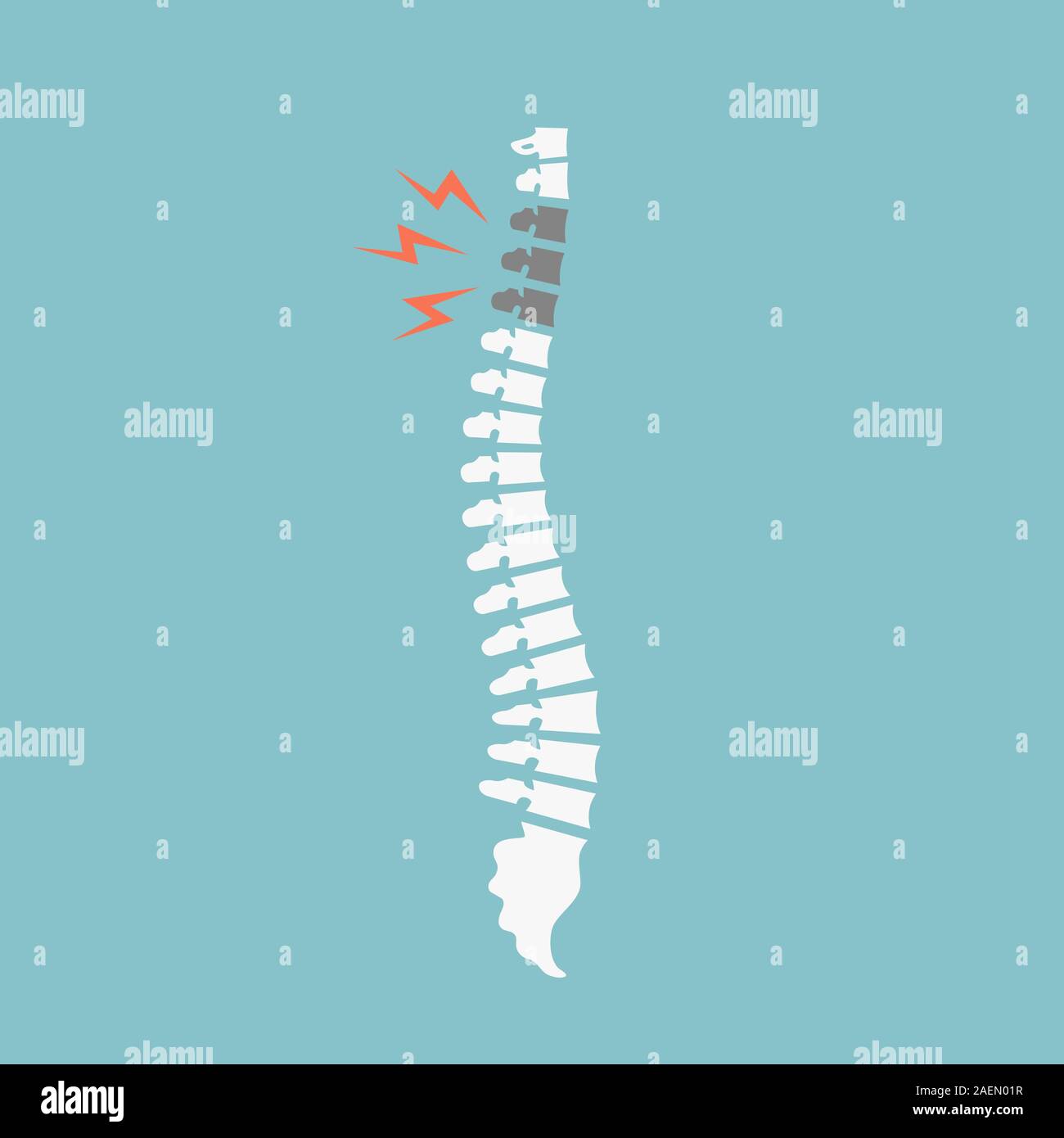 Back pain vector icon illustration isolated on blue background Stock Vector