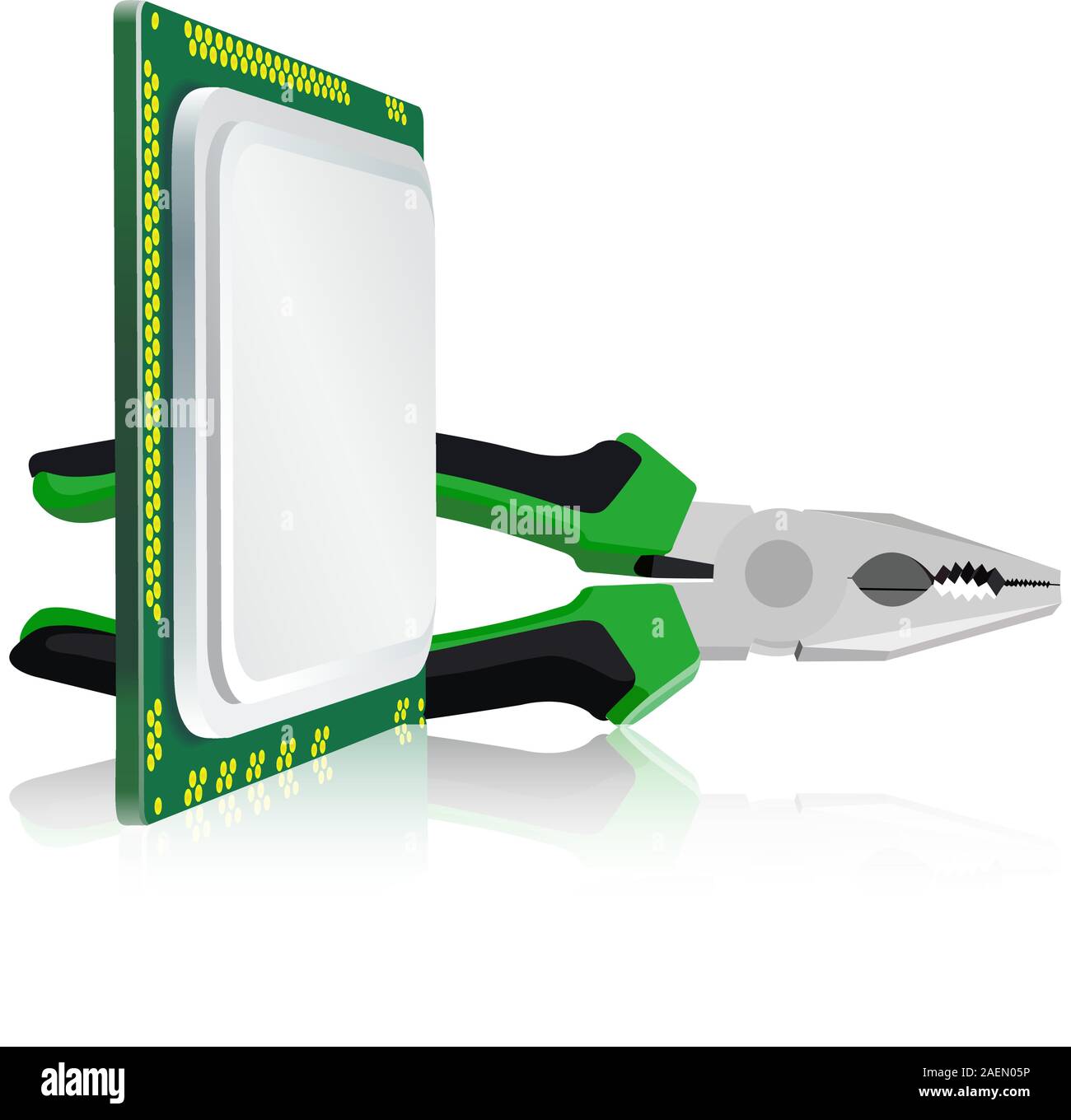 pliers and computer processor on a white background Stock Vector