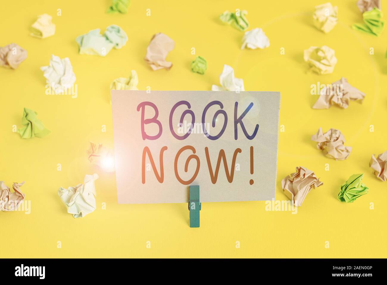 Conceptual hand writing showing Book Now. Concept meaning guaranteed to have place because you