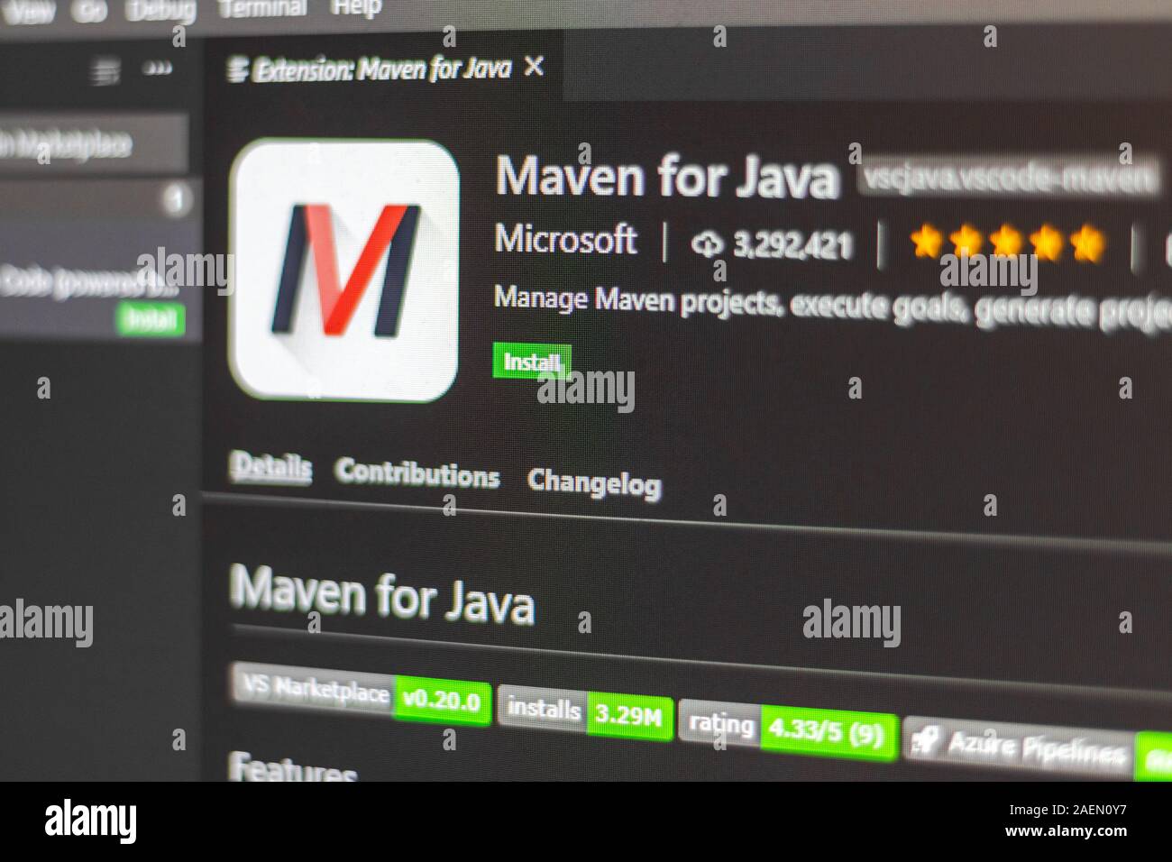 Maven for java extension for visual studio code Stock Photo