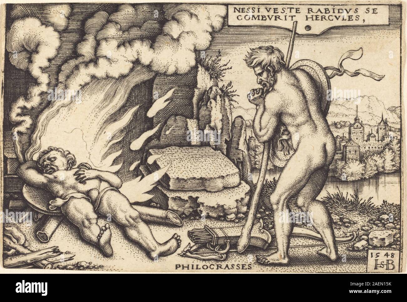 Sebald Beham, Death of Hercules, 1542-1548, Death of Hercules; 1542/1548 Stock Photo