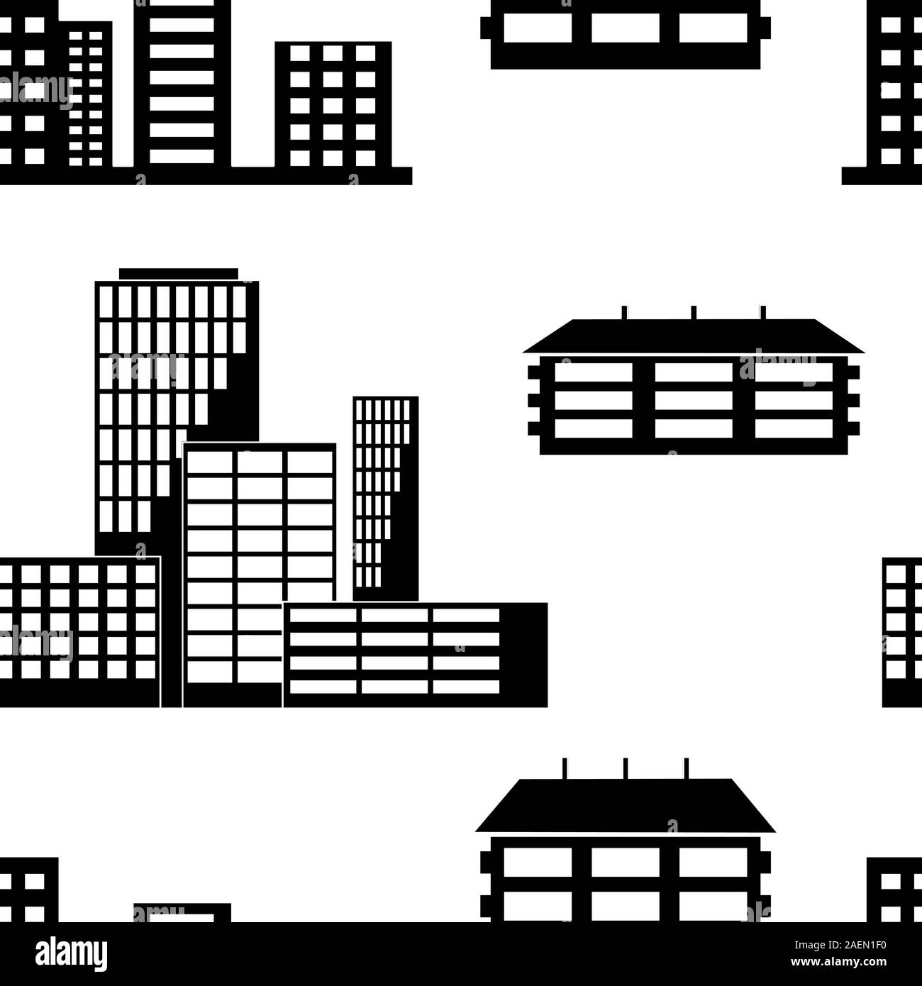 Different kind of houses and buildings. Seamless wallpaper Stock Vector