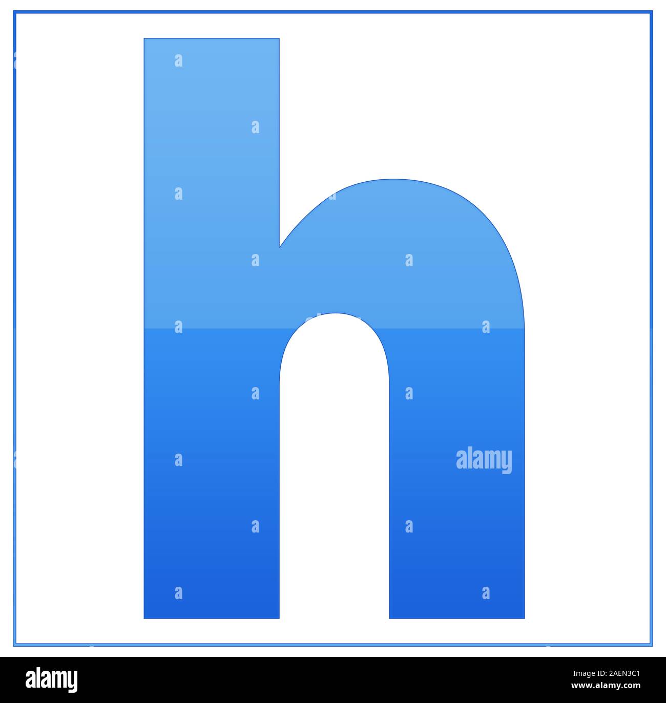 The letter h ,  made light blue and dark blue, half-and-half. Same colors turn upside down and used in frame. On white background Stock Photo