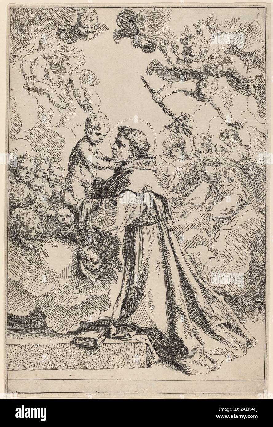 Saint Attributes A painting by Simone Cantarini depicting Saint Anthony of Padua. The ...
