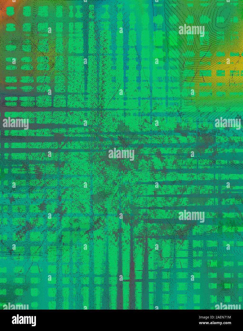 Distressed textured paper. Collection of colors, streaks & patches on background. Abstract backdrop. Poster & banner template. Glitch effect backdrop. Stock Photo