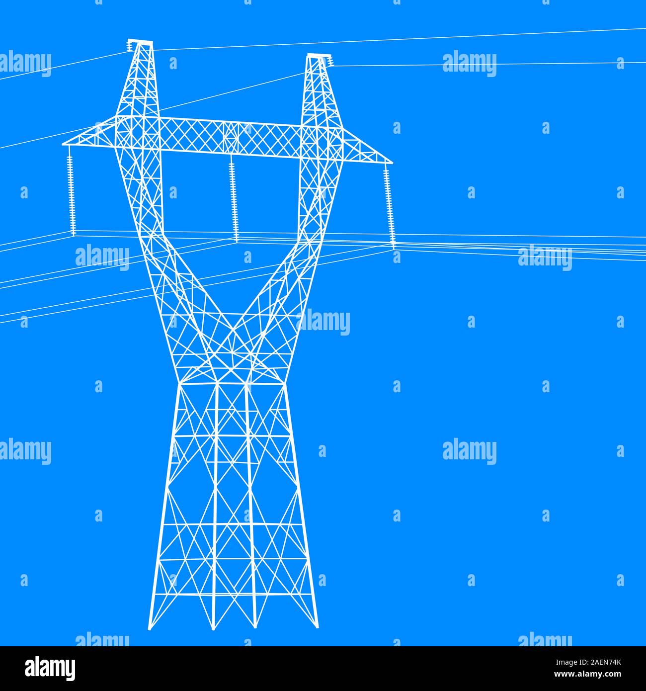 Silhouette of high voltage power lines. Vector  illustration. Stock Vector