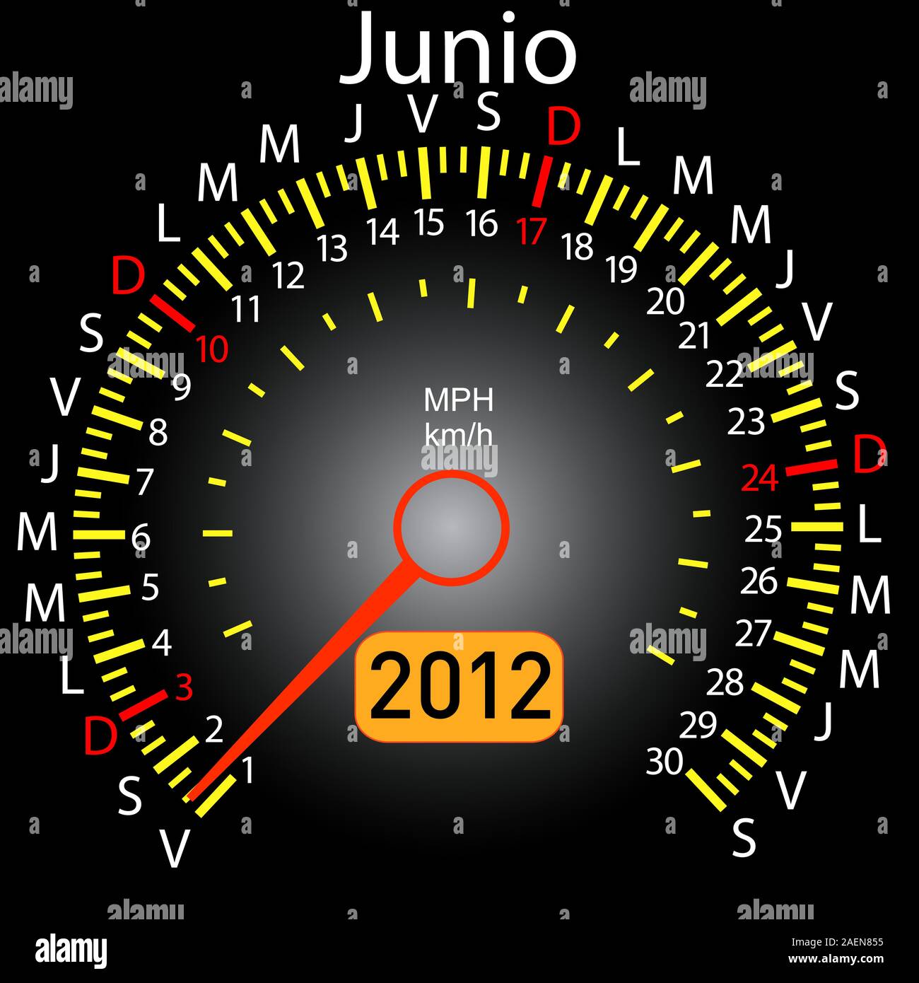 2012 year calendar speedometer car in Spanish. June Stock Vector Image ...