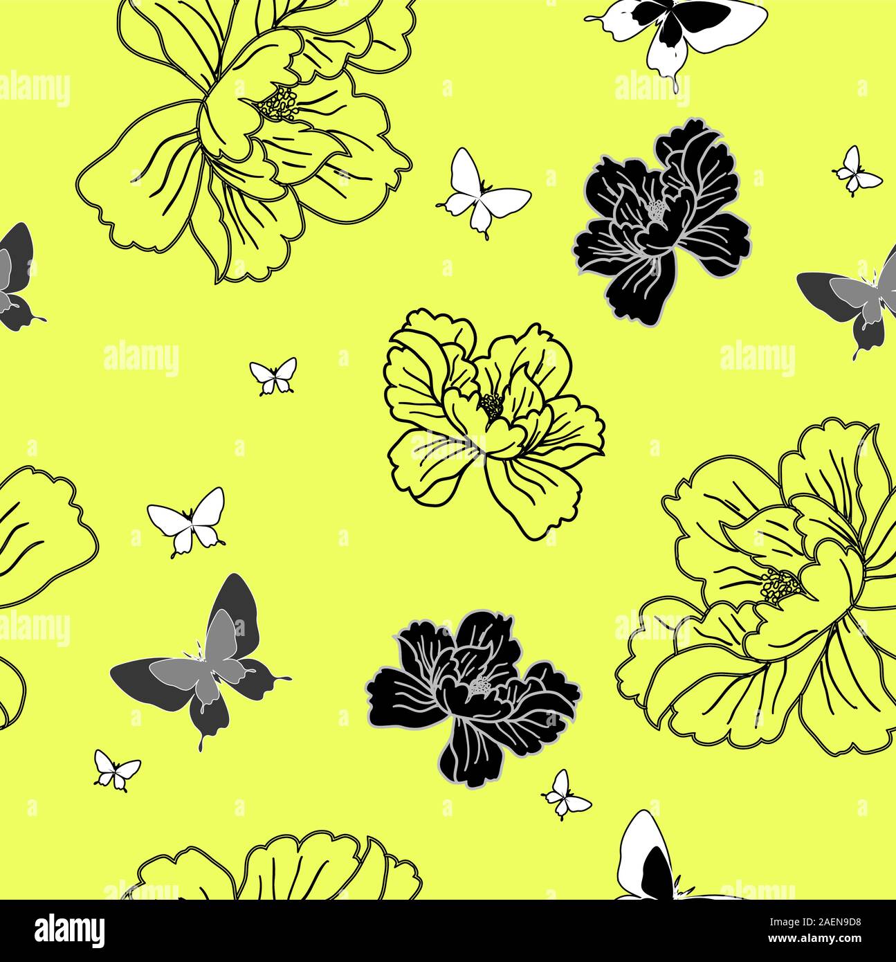 Seamless Wallpaper Flowers And Butterflies Stock Vector Image