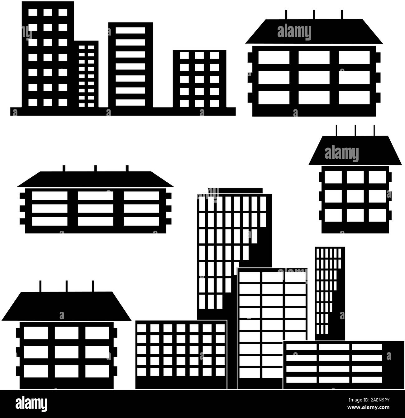 different kind of houses and buildings - Vector Illustration Stock
