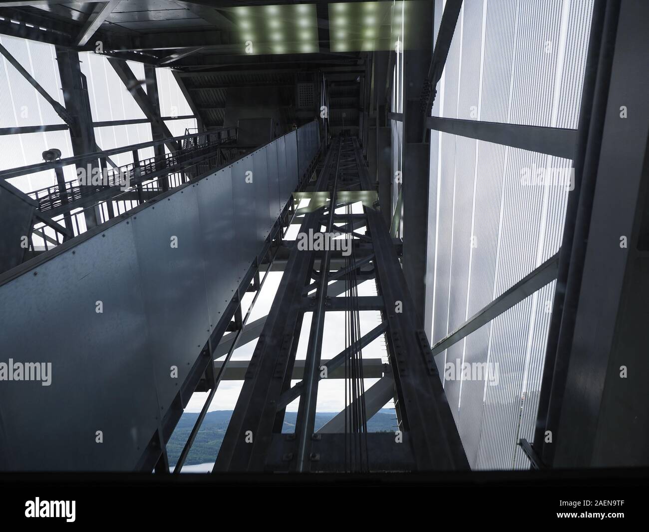 Inside construction of ski jump elevator in Holmenkollen near european