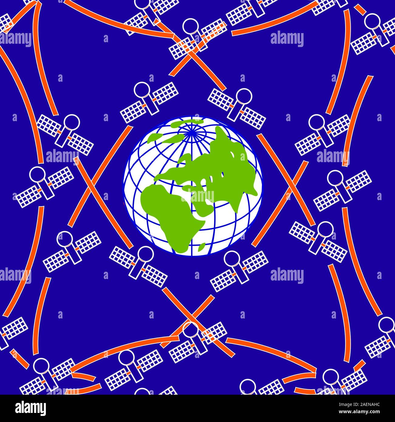 space satellites in eccentric orbits around the Earth. Seamless wallpaper. Stock Vector