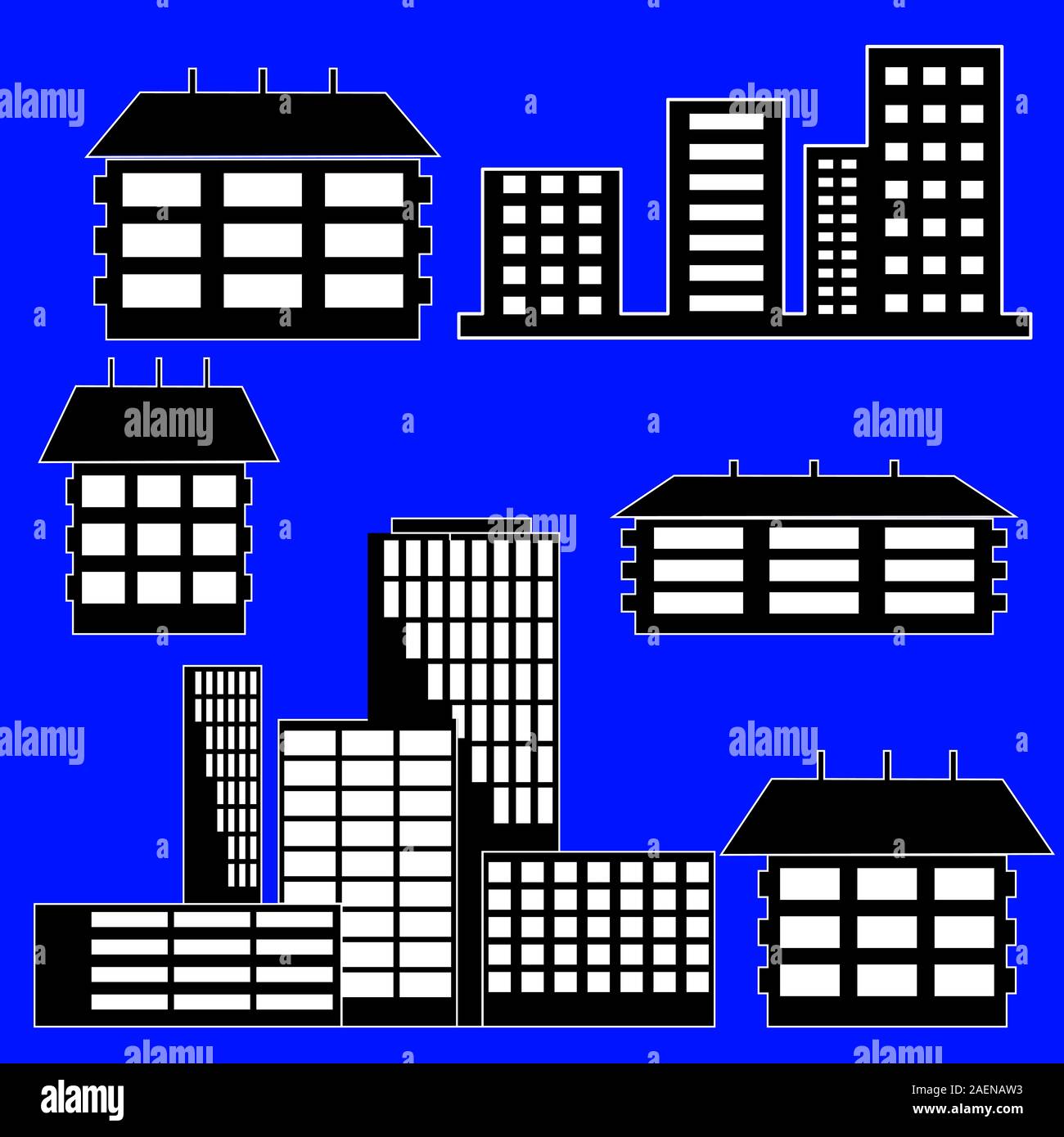 different kind of houses and buildings - Vector Illustration Stock