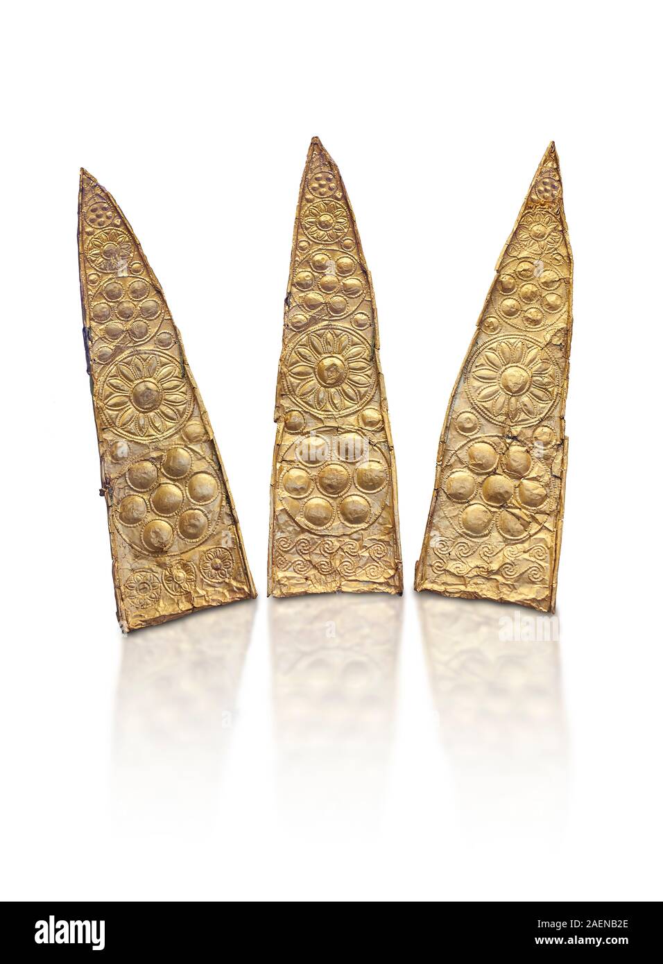 Top leaf shapes of a gold Mycenaean diadem from Grave III, 'Grave of a ...