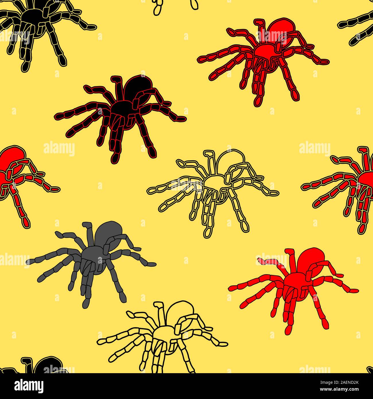 Halloween seamless pattern with black spiders and a web (can be repeated and scaled in any size), vector illustration Stock Vector