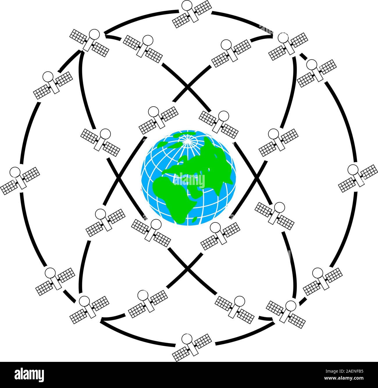space satellites in eccentric orbits around the Earth. Stock Vector