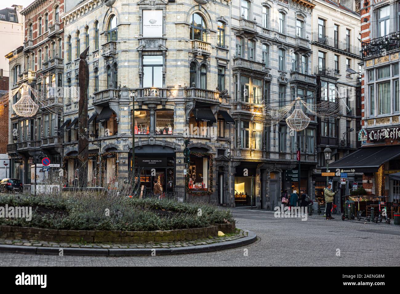 Street view of old downtown, Brussels, Belgium Stock Photo