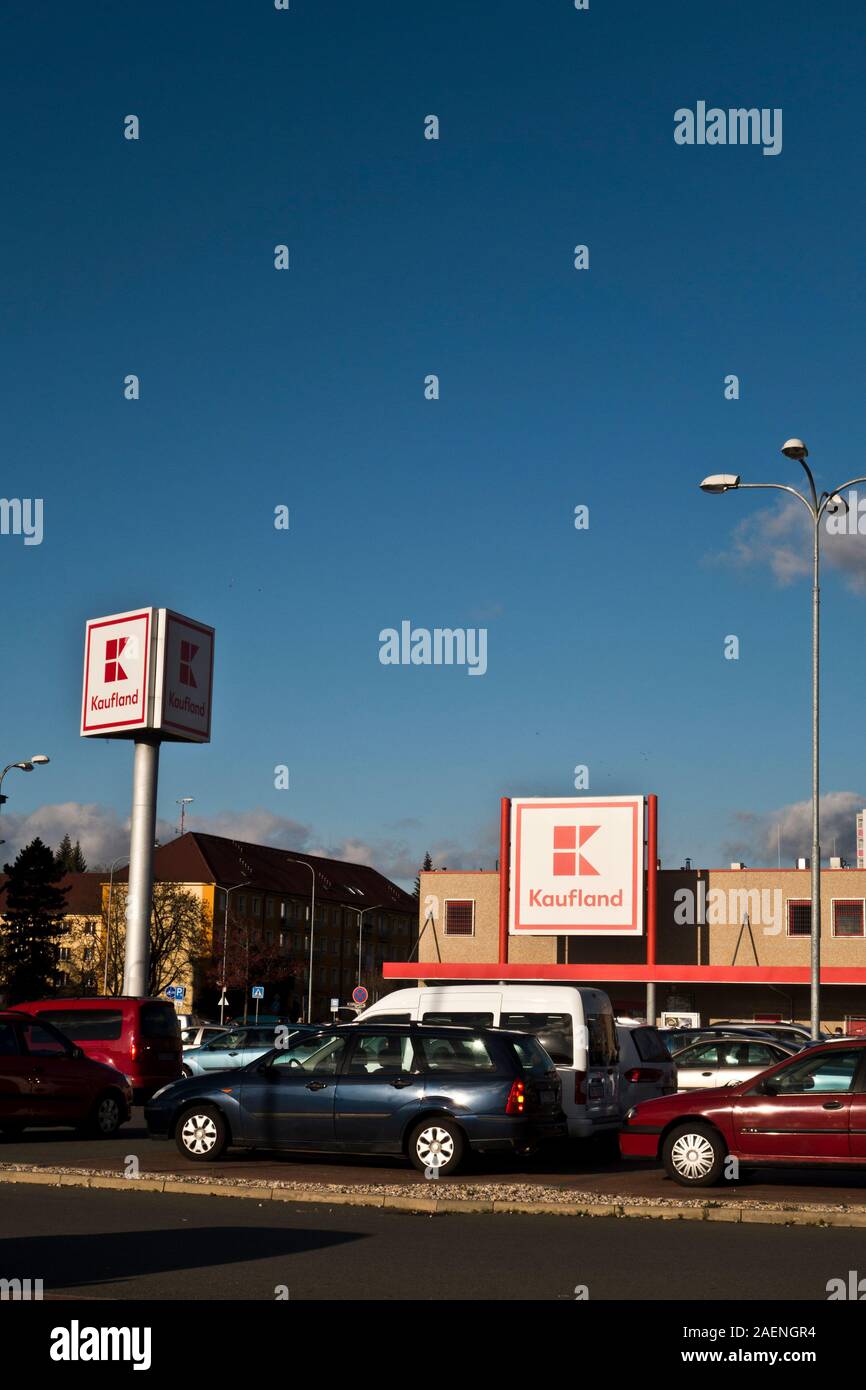 Kaufland German hypermarket entrance and logo Stock Photo